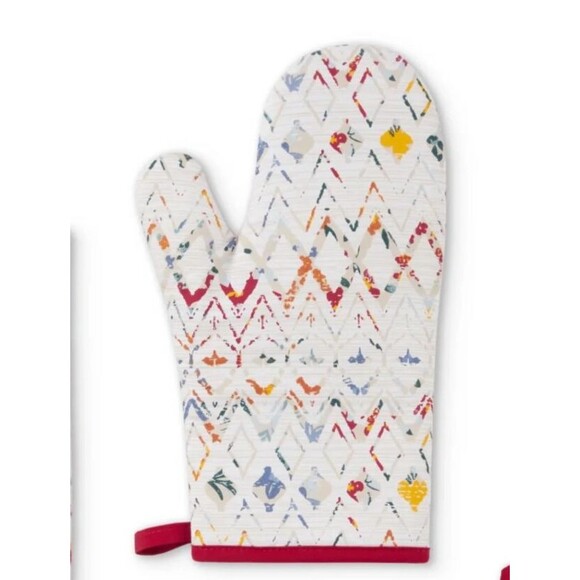 Ogee Tile Kitchen Towels Potholders Oven Mitt Reverses to Red Loops 5pc Gift NEW - Picture 3 of 7